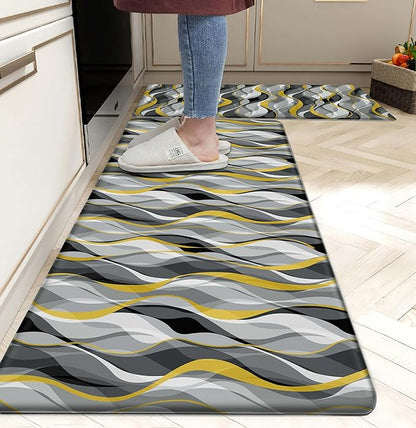 Kitchen Mats for Floor Modern Abstract kitchen rugs Grey and Yellow Stripe Anti by weesire
