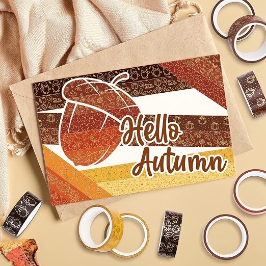 Whaline 12 Rolls Fall Washi Tapes Foil Gold Decorative Tape Autumn Gnome - Image 6