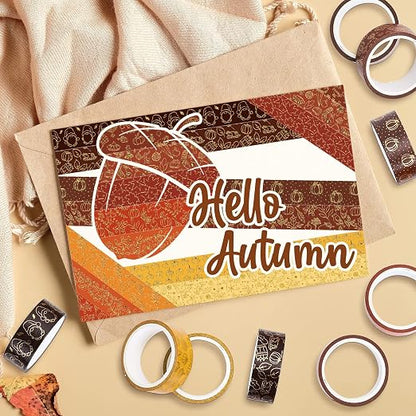 Whaline 12 Rolls Fall Washi Tapes Foil Gold Decorative Tape Autumn Gnome - Image 6