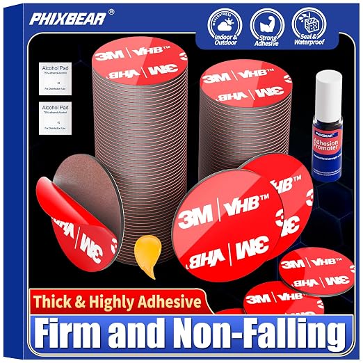 48 Pcs Round Double Sided Sticky Pads Heavy Duty, Made of 3M VHB, Extreme by PHIXBEAR
