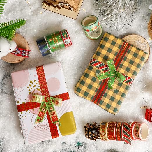 16 Rolls Christmas Washi Tape Holiday Masking Tape 4 Sizes Red Green Christmas - Image 6