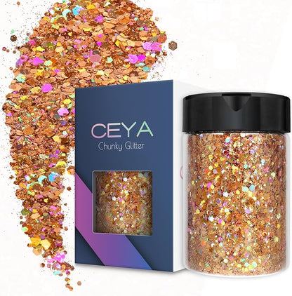 Ceya Holographic Chunky Glitter, 4.9oz/ 140g Rose Gold Craft Glitter Powder by CEYA