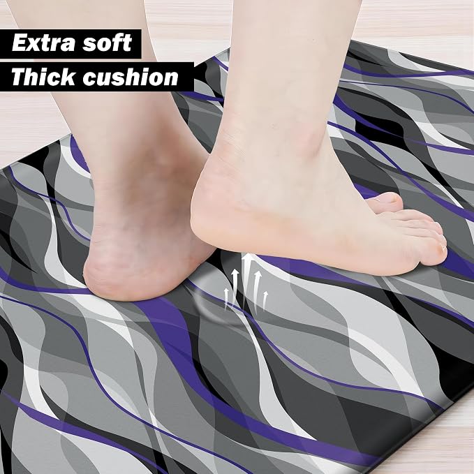 Kitchen Mats for Floor Modern Abstract kitchen rugs Grey and Purple Stripe Anti - Image 5
