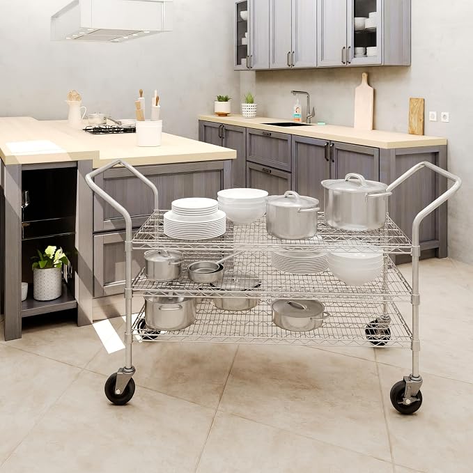 24" W x 48" L x 36" H Chrome Heavy Duty Utility Cart | 3-Tier | NSF Commercial - Image 3