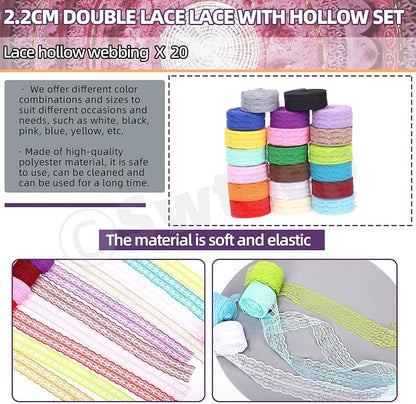 Swpeet 20 Rolls in Total 200 Yards 2.2cm×10 Yards Colorful Lace Ribbon - Image 4