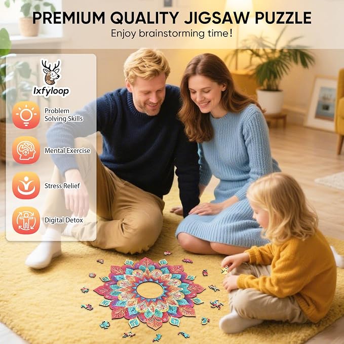 Wooden Puzzles for Adults, Hollow Mandala Wooden Jigsaw Puzzles 200 Pieces - Image 4
