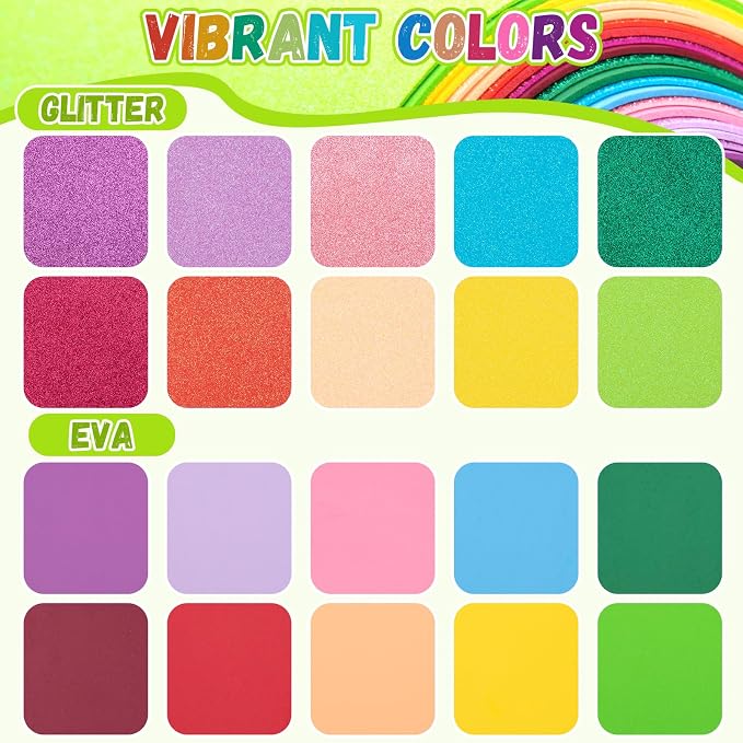 20 Pack Glitter EVA Foam Sheets Craft 8 x 12 inch, 20 Colors Sparkles Foam Paper - Image 3