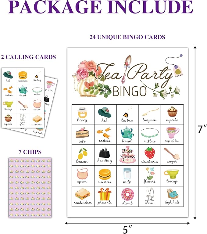 Tea Party Bingo Cards, Tea Bridal Party Games Bingo Cards, School Party - Image 2
