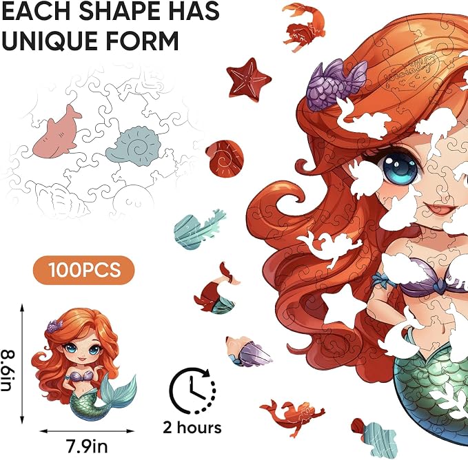 Wooden Puzzles for Adult and Kids, 100 Pieces Ocean Puzzle, Unique Shaped - Image 6