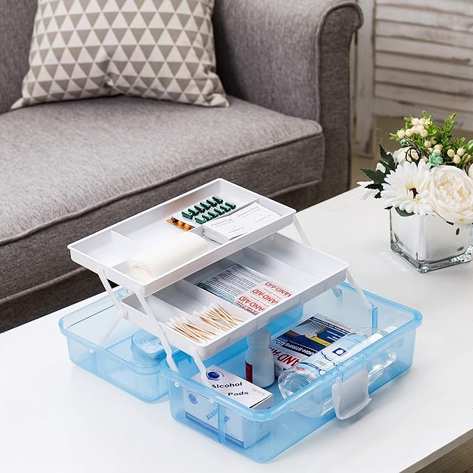 MyGift 13 Inch Transparent Blue Plastic Empty Multipurpose Storage Box - Image 2