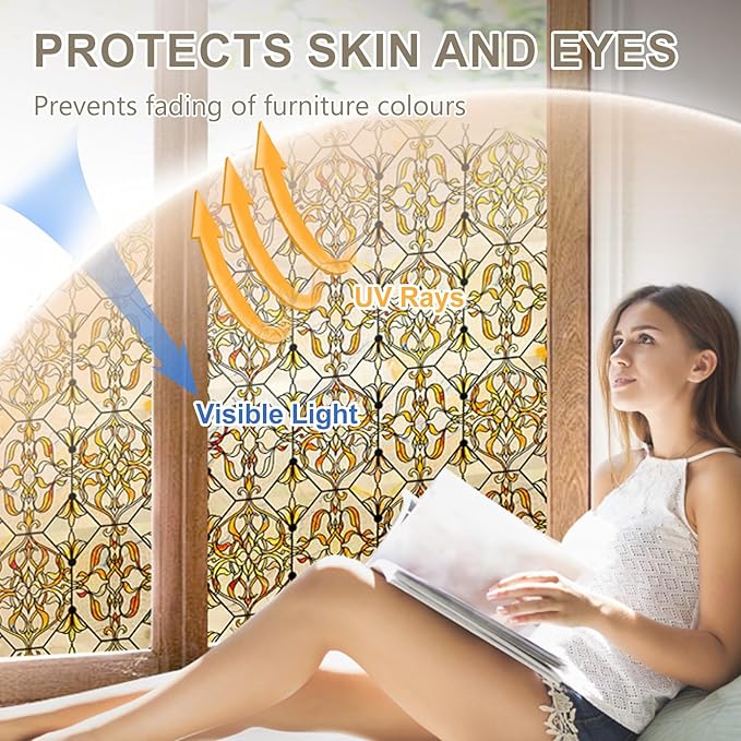 3D Stained Glass Window Privacy Film, Heat Control UV Blocking Static Cling - Image 3