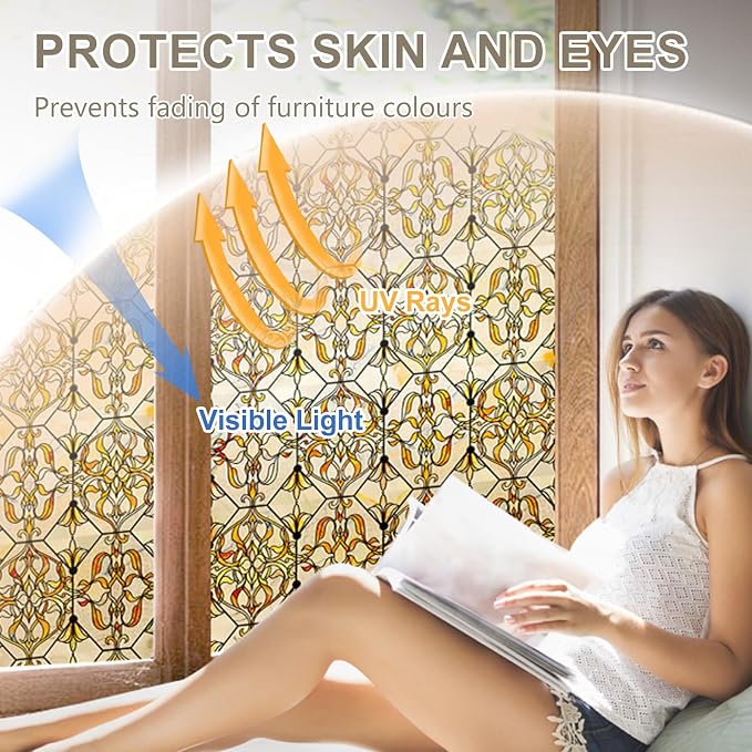 3D Stained Glass Window Privacy Film, Heat Control UV Blocking Static Cling - Image 3