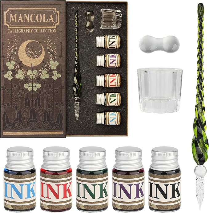 Mancola Glass Dipped Crystal Calligraphy Pen Set by mancola