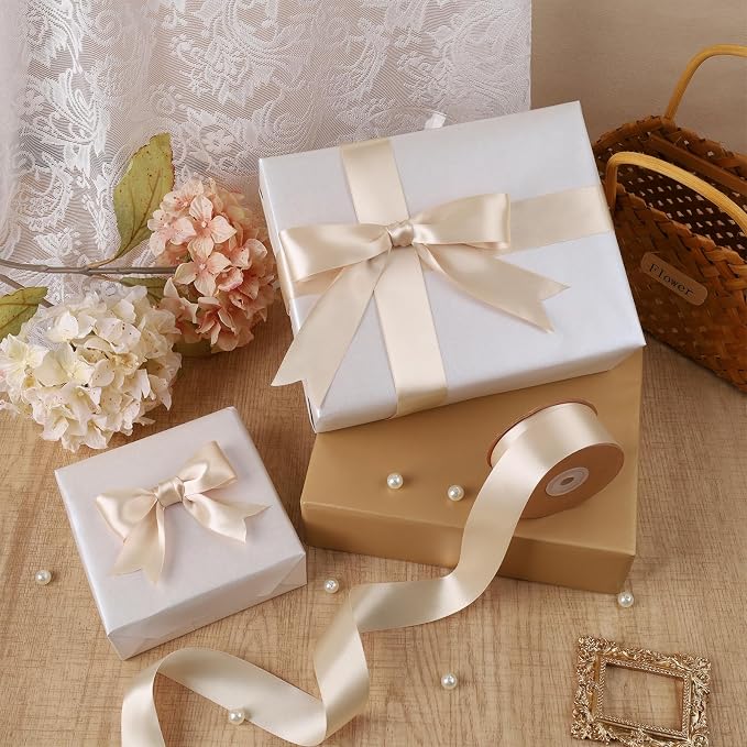 LaRibbons Nude Satin Ribbon 1 1/2 Inch 50 Yards Luxury Double Faced Ivory Silk - Image 2