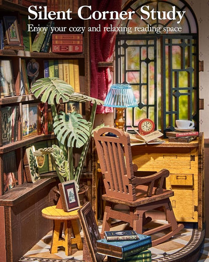 ROBOTIME Book Nook Kit, DIY Miniature House Kit, 3D Wooden Puzzle Bookends - Image 3