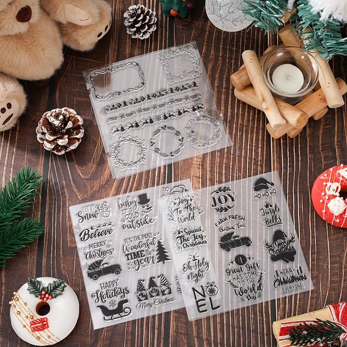Whaline 5 Sheet Christmas Clear Stamps Wreath Snowman Gnome Silicone - Image 7