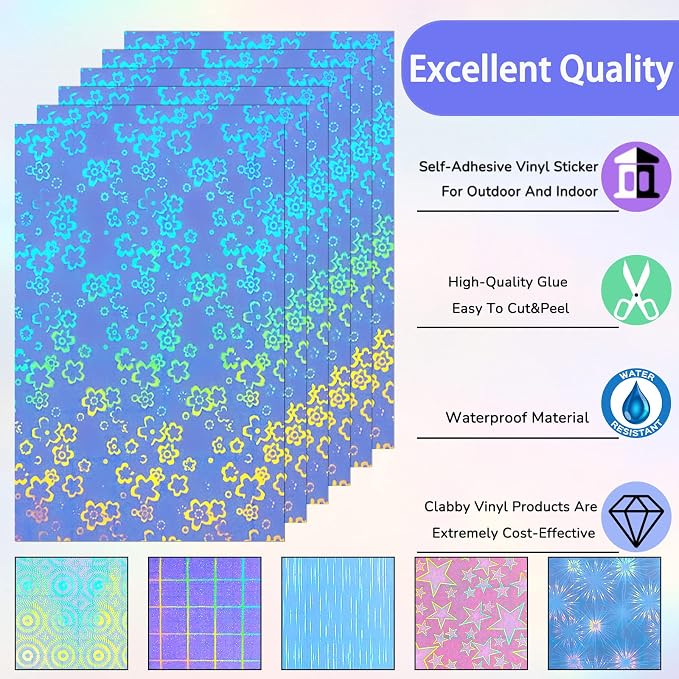 36 Sheets Holographic Sticker Paper Clear A4 Vinyl Sticker Paper Self Adhesive - Image 3