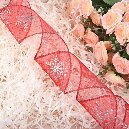 2.5 Inch Wide Christmas Wired Ribbon Snowflake Organza Sheer Glitter Ribbon - Image 3