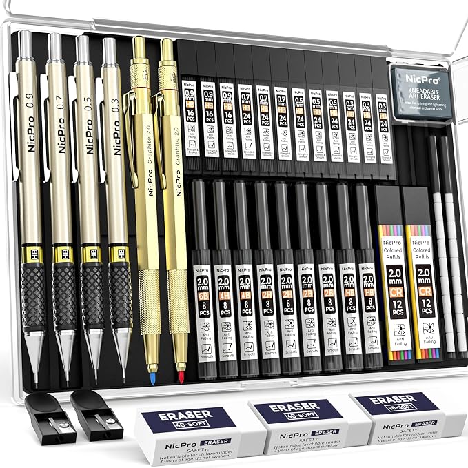 Nicpro 37PCS Gold Art Mechanical Pencil Set by Nicpro