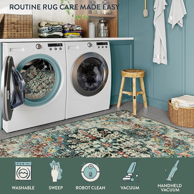 Lahome Boho 8x10 Rugs for Living Room, Teal Washable Rugs for Bedroom Aesthetic - Image 6