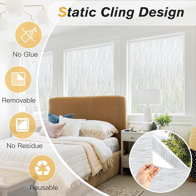 Haton Window Privacy Film, Frosted Glass Privacy Window Clings, Sun Blocking - Image 3