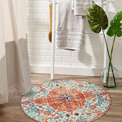 Lahome Bohemian Floral Medallion Round Rug - 3Ft Oriental Distressed Small - Image 3