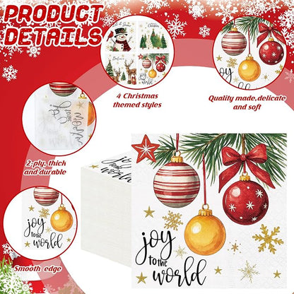 Janlaugh 200 Pcs Christmas Paper Cocktail Napkins Disposable 2 Ply Xmas Style - Image 4