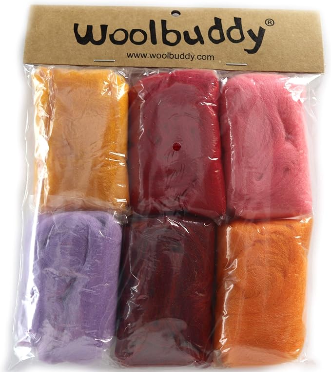 Woolbuddy Needle Felting Wool, Natural Handmade Wool Roving, 6 Vibrant Colors by Woolbuddy