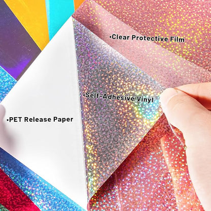 GIRAFVINYL Assorted Holographic Vinyl Sheets, Holographic Glitter Permanent - Image 4