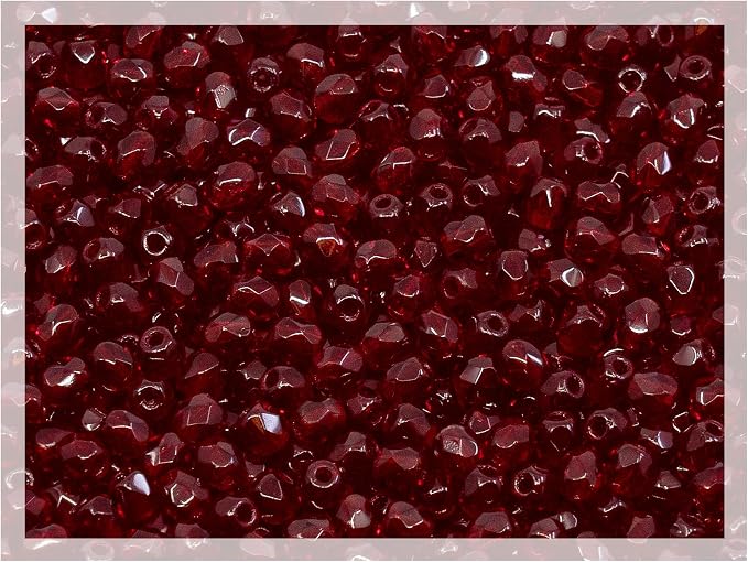 0.88 oz Faceted Fire Polished Pressed Czech Glass Beads 3mm, Bohemian Dark Ruby by CzechBeadsManufacturer