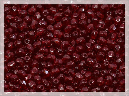 0.88 oz Faceted Fire Polished Pressed Czech Glass Beads 3mm, Bohemian Dark Ruby by CzechBeadsManufacturer