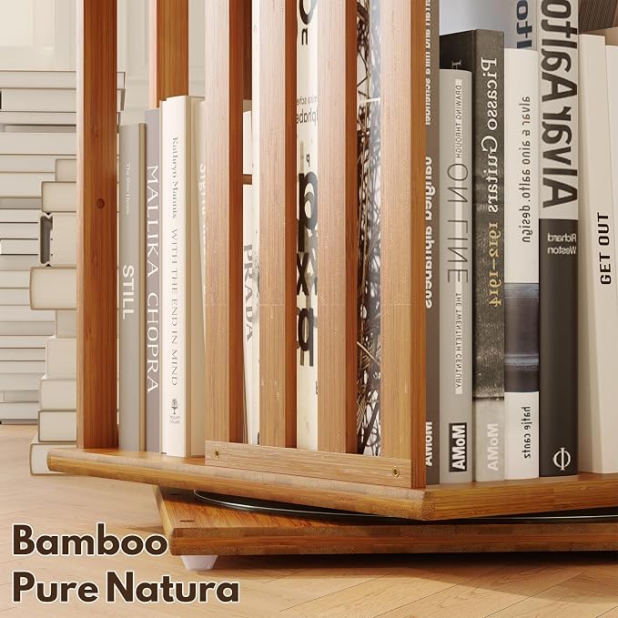 YOWOS Rotating Bookshelf Tower, 360 Display Spinning Bookcase, Bamboo Bookshelf - Image 6