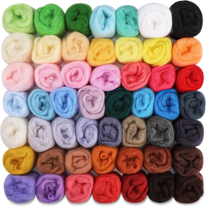 IMZAY 50 Colors Needle Felting Wool, 5g/Pack Wool Roving Yarn, 9.2 Oz Fiber by Imzay