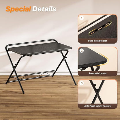 Huuger Folding Desk with 3-Level Adjustable Height and Tablet Slot, 32 Inch - Image 9