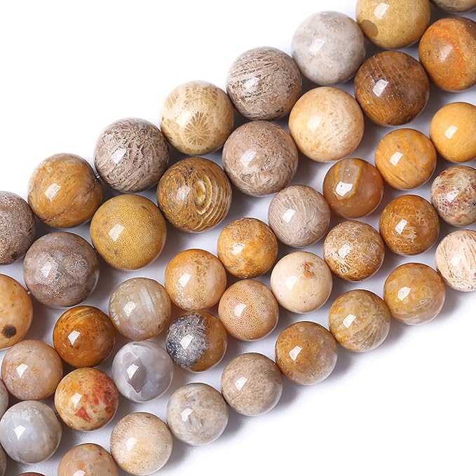 72pcs 10mm Natural Coral Jade Chrysanthemum Stone Beads Round Loose Beads - Image 2