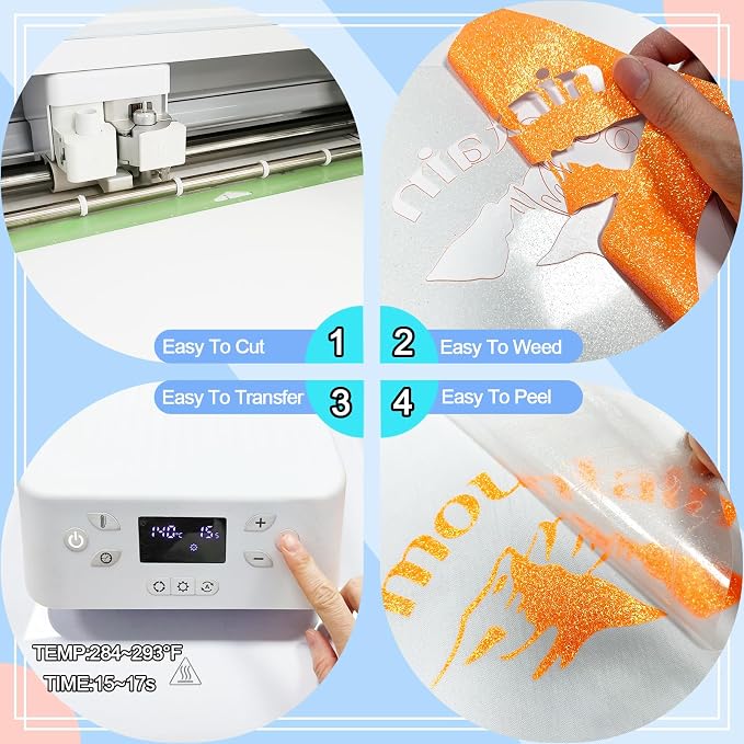 Orange Glitter Heat Transfer Vinyl 12Inch*6FT Glitter Iron on Vinyl - Image 4
