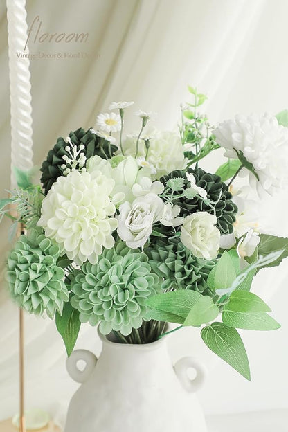 Floroom Artificial Dahlia Flowers 25pcs Real Looking Forest Green Shades Foam - Image 5
