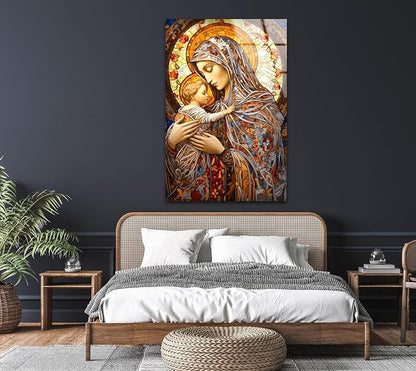 My Photostation.com Round 24'' Jesus and Virgin Mary Glass Wall Art Tempered - Image 7