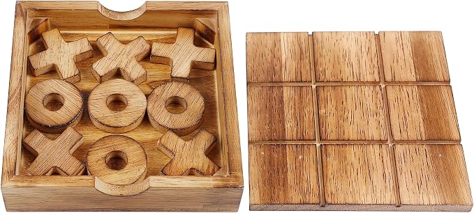 Glintoper Tic Tac Toe & Tumble Tower Blocks Tables Game Set, Classic Wood - Image 6