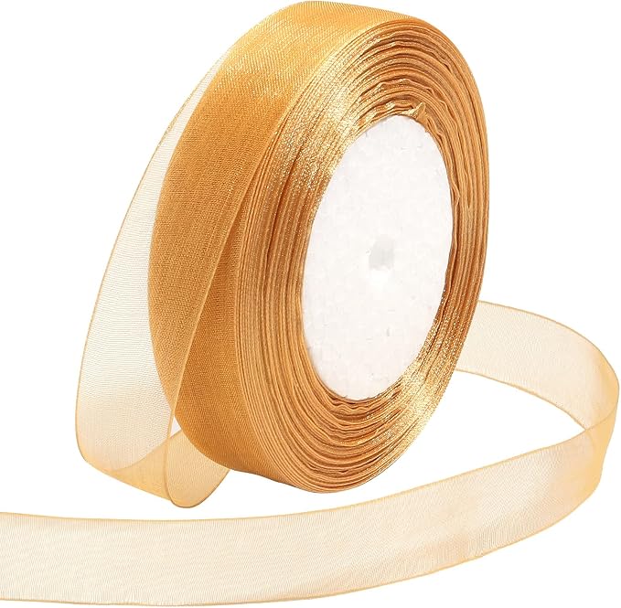 Ribbon for Gift Wrapping 3/4 inch Gold Sheer Organza Ribbon for Flower Bouquet by Loomeshribbonforcrafts%EF%BC%81