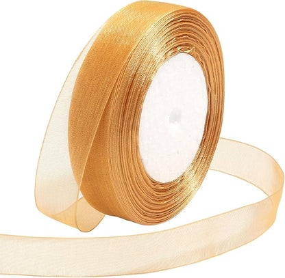 Ribbon for Gift Wrapping 3/4 inch Gold Sheer Organza Ribbon for Flower Bouquet by Loomeshribbonforcrafts%EF%BC%81