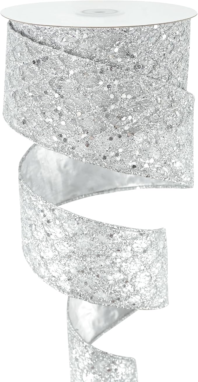 HUIHUANG Silver Glitter Wired Ribbon - Image 8