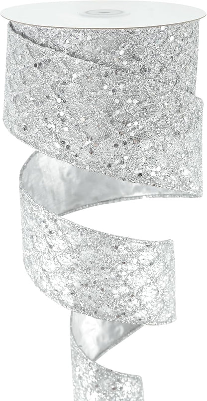 HUIHUANG Silver Glitter Wired Ribbon - Image 8