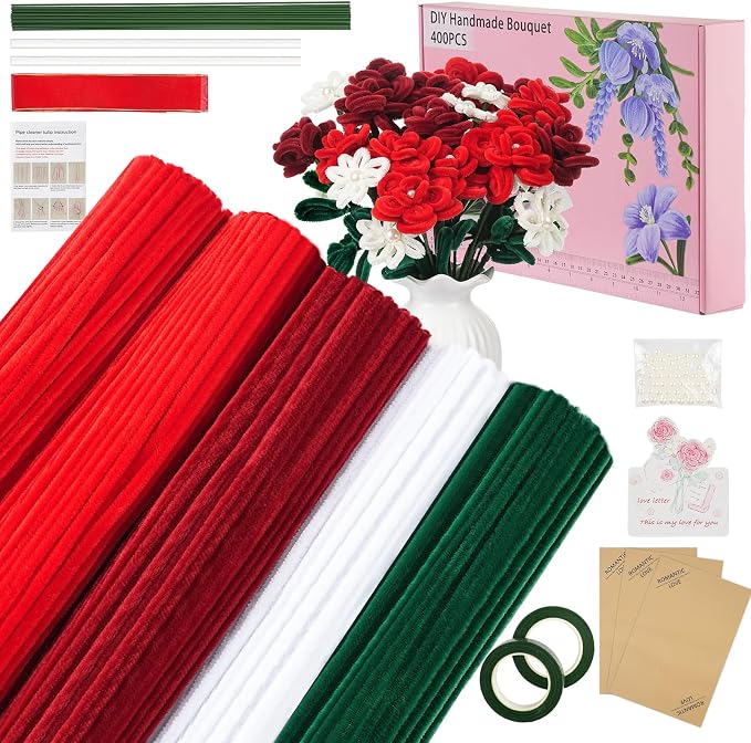 400 Pcs Red Pipe Cleaners for Crafts, 4 Colors Soft Chenille Stems Bulk by upcheirna