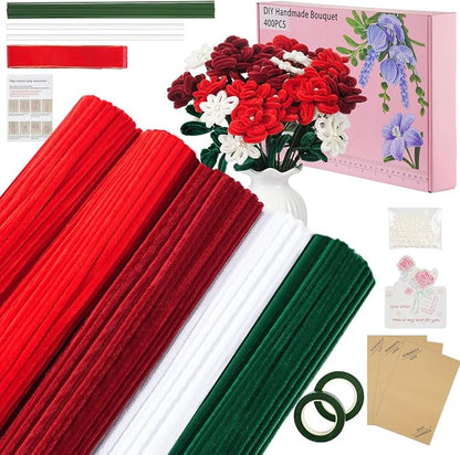 400 Pcs Red Pipe Cleaners for Crafts, 4 Colors Soft Chenille Stems Bulk by upcheirna
