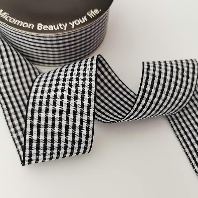 1.5 Inch Black and White Woven Edge Gingham Ribbon 25 Yards Each Roll 100% - Image 7
