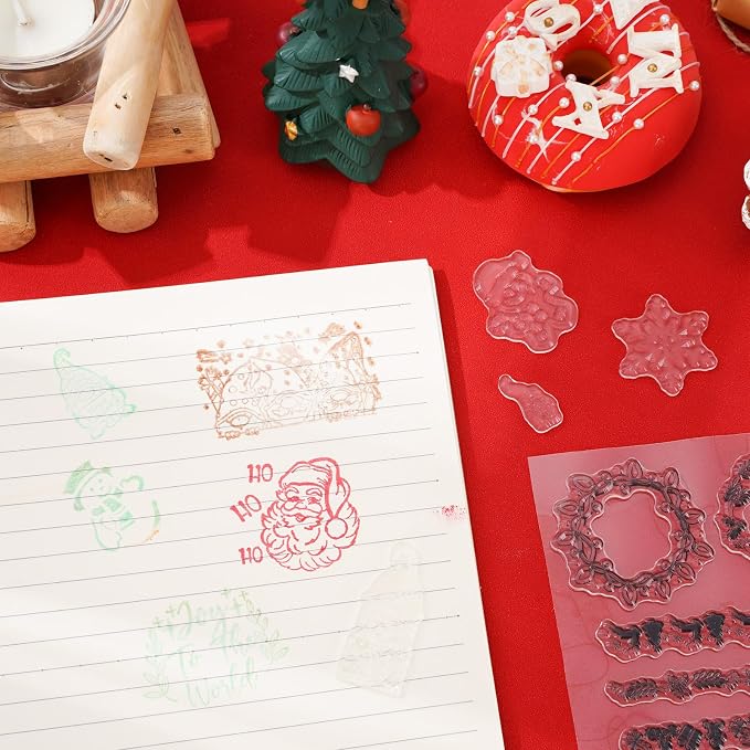 Whaline 5 Sheet Christmas Clear Stamps Wreath Snowman Gnome Silicone - Image 5