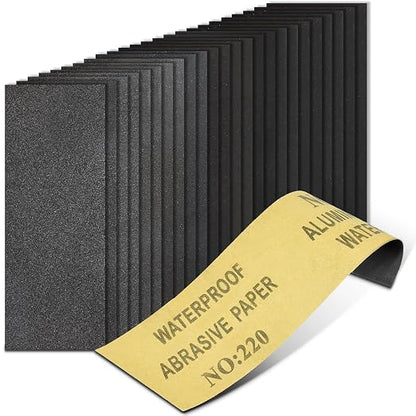 20PCS Sand Paper 220 Grit Sandpaper Sheets, 9 x 3.6 Inch Wet Dry Sandpaper by CooBigo