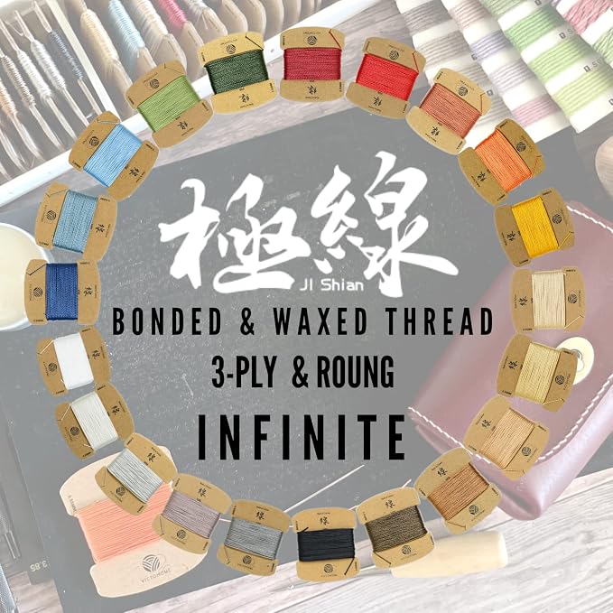 Bonded & Round Waxed Threads, 3-PLY Round Thread 12 Colors 384 Yards - Image 8