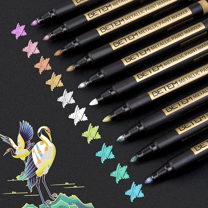Betem Metallic Paint Markers, 10 Colors Acrylic Paint Metallic Markers by BetemArtWorld